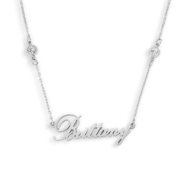 Custom/Personalized Nameplate with Gemstone Accents Necklace - EVRYJEWELS