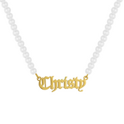 Custom/Personalized Pearl Nameplate Necklace - EVRYJEWELS